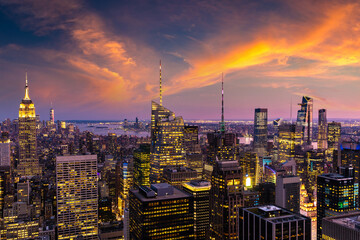 Aerial view of Manhattan at night