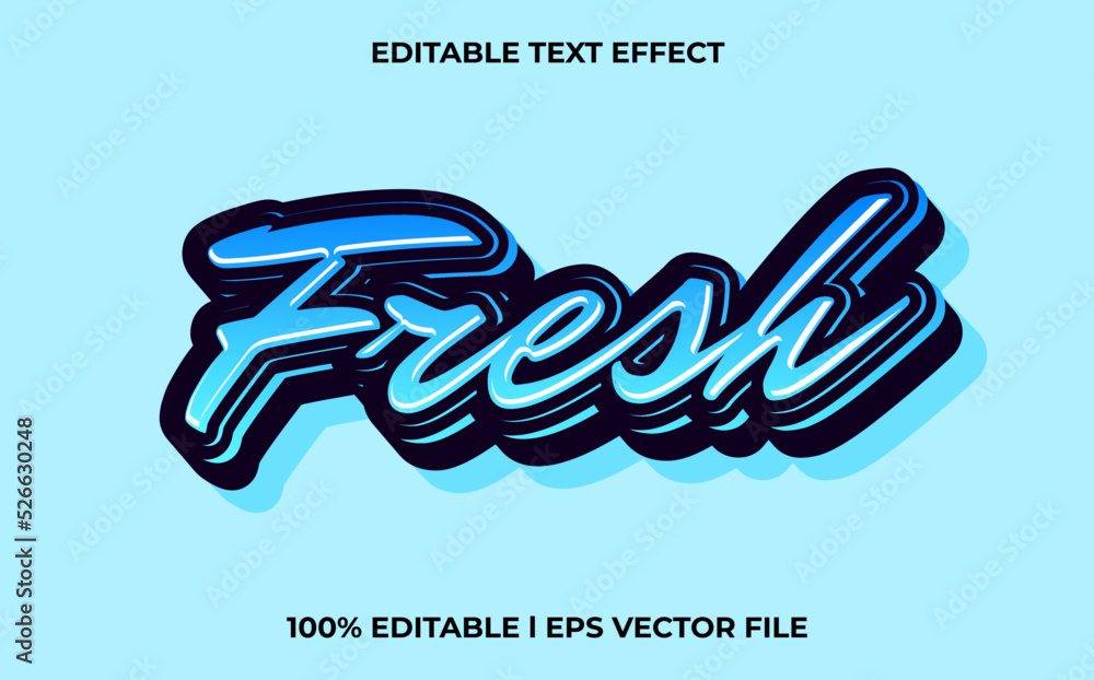 Poster fresh 3d text effect with calligraphy theme. blue text lettering typography font style