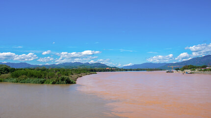 View of the Mekong River, Golden Triangle, located in Chiang Saen, Chiang Rai, Thailand.