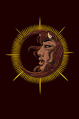 Fototapeta premium Girl moon vector illustration