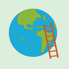 Globe and ladder icon vector illustration for education theme 