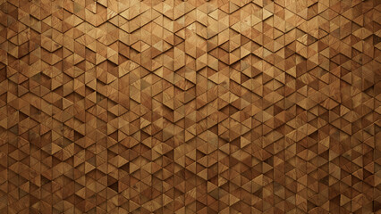 Wood, Triangular Wall background with tiles. Timber, tile Wallpaper with Natural, 3D blocks. 3D Render