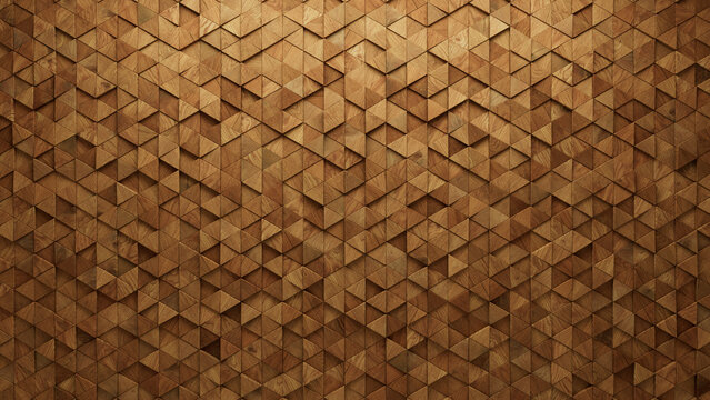 Wood, Triangular Wall background with tiles. Timber, tile Wallpaper with Natural, 3D blocks. 3D Render