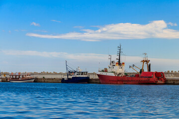 Obraz premium Fishing trawlers in port in Nessebar, Bulgaria