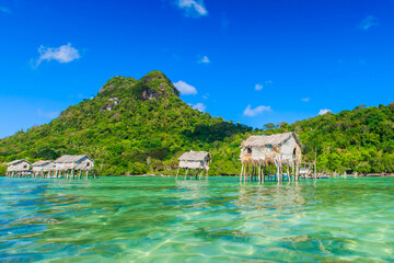 Beautiful landscapes view borneo sea gypsy water village in Bodgaya Island, Semporna Sabah,...