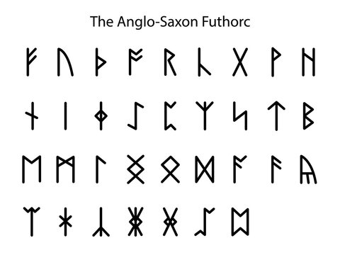 Rune alphabet. Complete collection of Rune alphabet, futhark. Writing ancient Germans. Vector Mystical symbols. 
Esoteric, occult, magic illustration for Tattoos.
