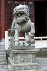 Kirin in front of the main hall of a Chinese temple