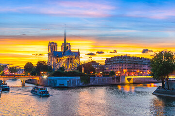 Notre Dame de Paris Cathedral and Seine River