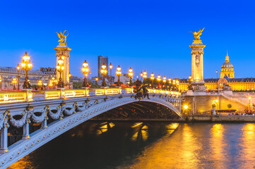 Fototapeta na wymiar night view of Alexandre 3 Bridge in paris, france