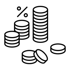 coins and percentages icon in a thin line, financial and business design element