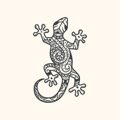 hand drawn Zentangle stylized drawing of a lizard.