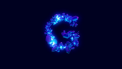 magic diamonds or ice - letter G, creative font, isolated - object 3D rendering