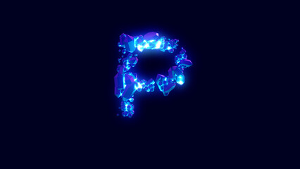magic brilliants or frozen ice - letter P, creative font, isolated - object 3D illustration