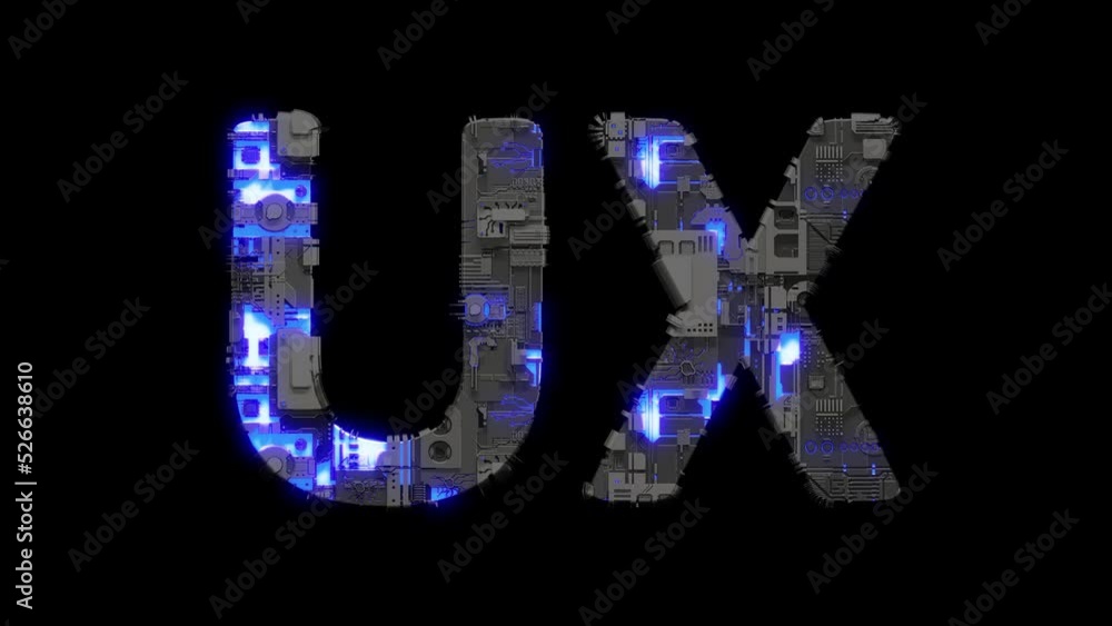 Aufkleber metal scrap cyberpunk text ux with electrical light and animated surface, isolated - loop video