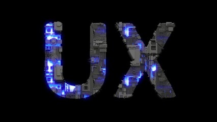 metal scrap cyberpunk text UX with electrical light and animated surface, isolated - loop video - Powered by Adobe
