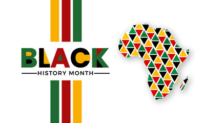 Black History month creative typography with colorful stripes and map of africa