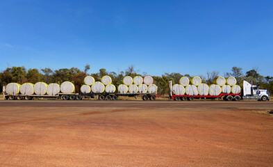 Road train carrying bales of cotton