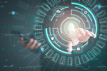 Businessman logging into cyberspace through secure online technology and protection and authentication, password privacy authentication and authentication, access to cybersecurity information.