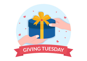 Happy Giving Tuesday Celebration with Give gifts to Encourage People to Donate in Hand Drawn Cartoon Flat Illustration