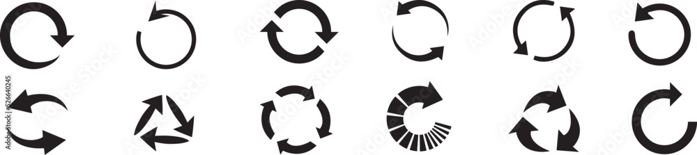 Poster arrow rotate icons set. rotation black circle. collection two cycle arrow. modern flat simple arrows
