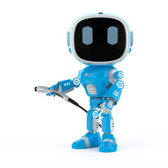 Blue robotic assistant or artificial intelligence robot with ev charger