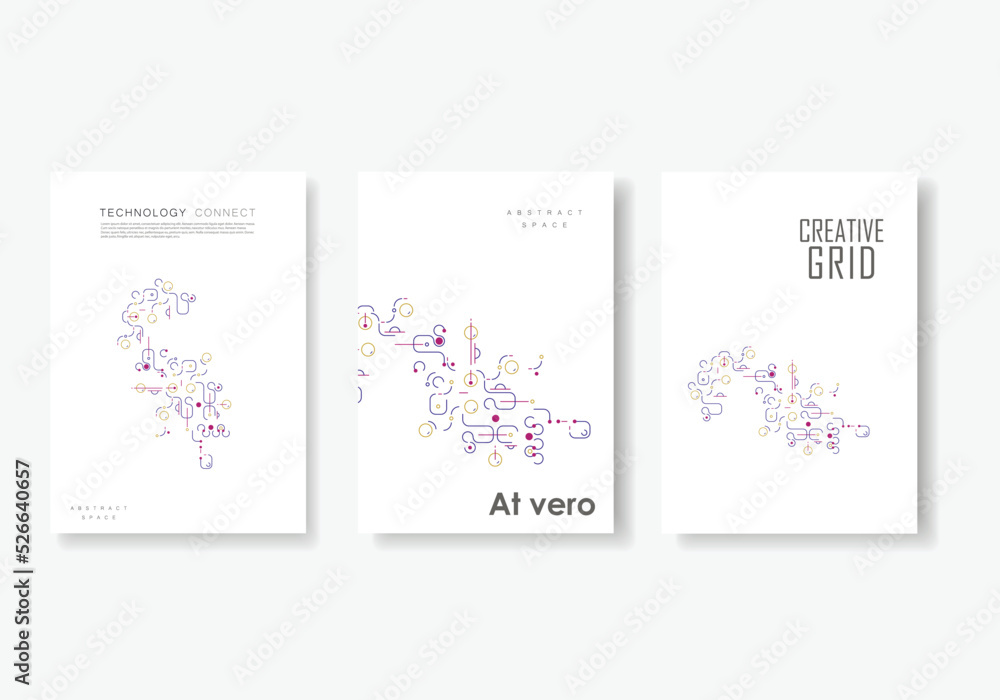 Poster Vector background with curved lines. Network shapes design. Abstract pattern of dots, lines, rounded squares, circles and other simple geometric objects