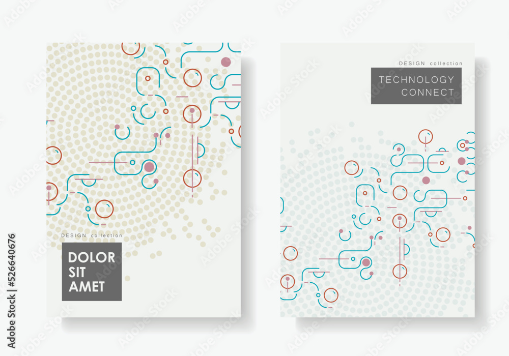Fototapete Vector background with curved lines. Network shapes design. Abstract pattern of dots, lines, rounded squares, circles and other simple geometric objects
