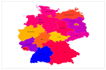 Germany States Vector map illustration on white background , administrative areas of germany