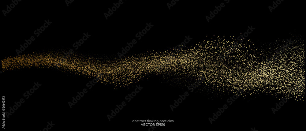 Poster abstract gold dots particles flowing wavy isolated on black background. vector illustration design e