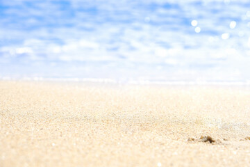 Fototapeta na wymiar Beautiful nature on the beach on a tropical Andaman island against the island's blue ocean waves background. Summer vacation and travel ideas