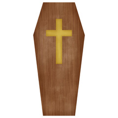Obraz premium Brown wooden coffin watercolor illustration