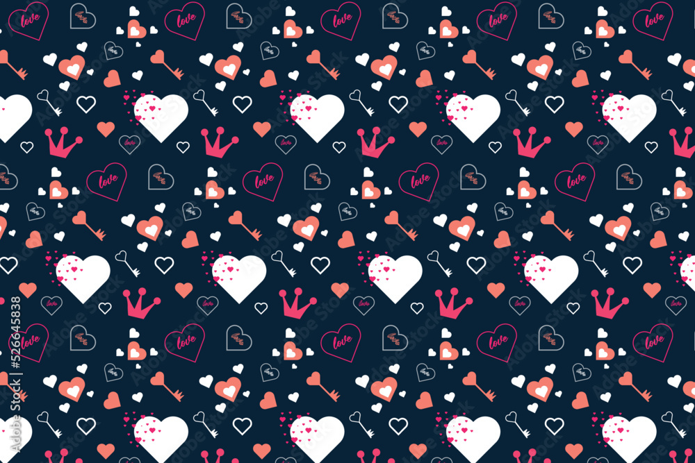 Poster repeating love pattern vector on a dark background. abstract love shape pattern design for valentine