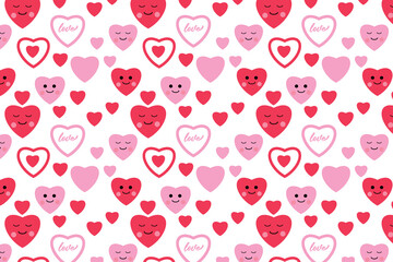 Cute smiling love shape pattern vector for wallpapers, wrapping papers, and backgrounds. Love pattern decoration on a white background. Seamless love pattern design with creative heart shapes.