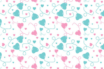 Beautiful love pattern decoration with abstract love shapes. Seamless love pattern design with pink and green heart shapes. Abstract love pattern vector for valentine gift cards and backgrounds.