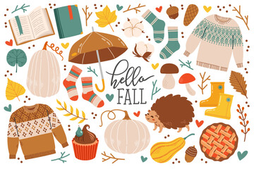 Autumn icons set fall elements vector illustration