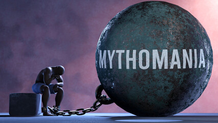 Mythomania that limits life and make suffer, imprisoning in painful condition. It is a burden that keeps a person enslaved in misery.,3d illustration