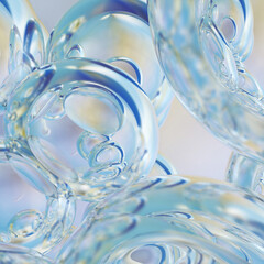 Levitating water drops. Background of beautiful water drops. 3D rendering
