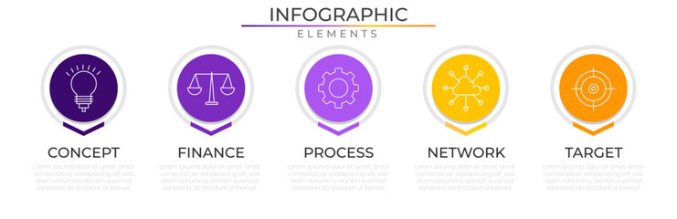Timeline infographic elements concept design vector with icons. Business workflow network project template for presentation and report.