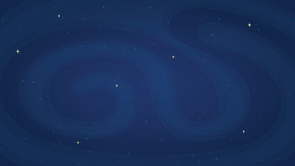 Starry night sky background vector illustration. Cartoon style night sky light horizontal graphic on dark blue background for astronomy wallpaper design or children science concept.