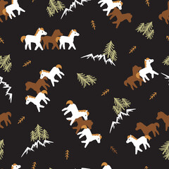 Horse and Pine Forest Vector Graphic Seamless Pattern