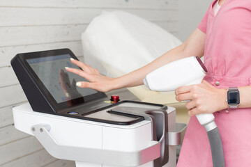 Modern equipment for laser hair removal and hair removal in a beauty salon. Beauty salon and...