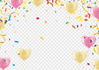 Balloons variety of colors vector illustration of  colored confetti, garlands and streamers on  background for party or carnival usage, Elements Fun Card