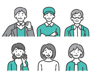 シンプルなシニア夫婦の線画ベクターイラスト素材／男女／オシャレ／終活