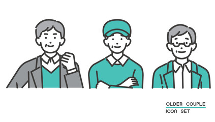 シニア男性のセットの線画ベクターイラスト素材／男女／オシャレ／終活