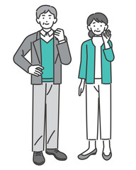 シンプルなシニア夫婦の線画ベクターイラスト素材／男女／オシャレ／終活