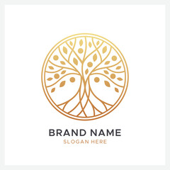 golden tree logo design template