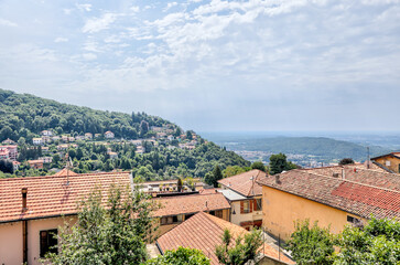 Lake Como, Italy - July 4, 2022: Idyllic scenery on the streets and pathways around Lake Como, Italy
