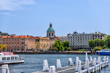 Lake Como, Italy - July 4, 2022: Idyllic scenery on the streets and pathways around Lake Como,...