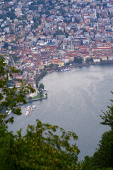 erial view of City of Lugano seen from local mountain San Salvatore on a sunny summer day. Photo taken July 4th, 2022, Lugano, Switzerland.