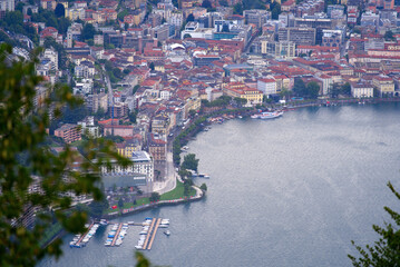 erial view of City of Lugano seen from local mountain San Salvatore on a sunny summer day. Photo taken July 4th, 2022, Lugano, Switzerland.